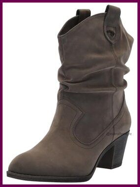 Worn PU Ankle Bootie Round Toe Block Heel Equestrian Boot